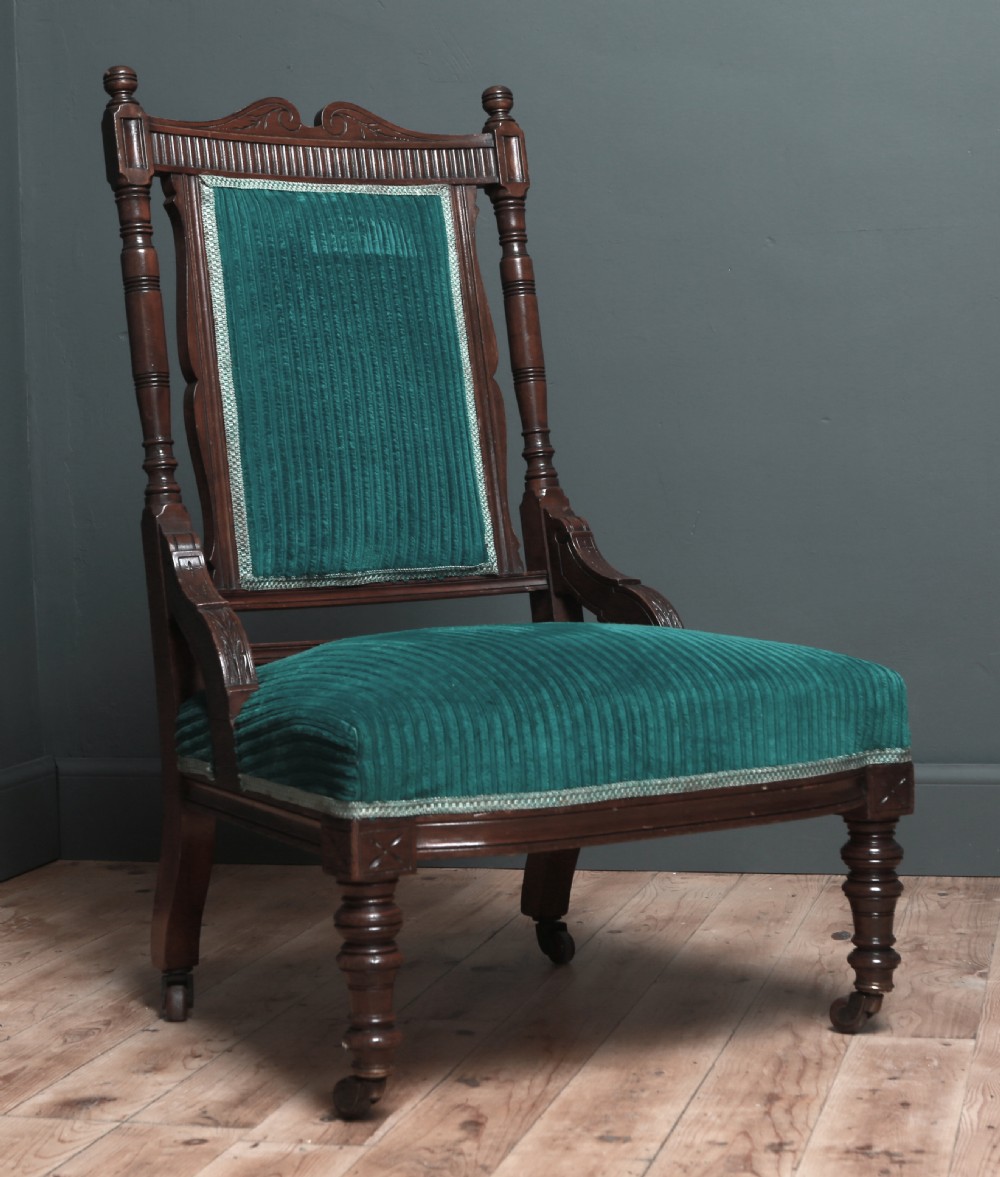 attractive antique victorian carved walnut bedroom fireside chair