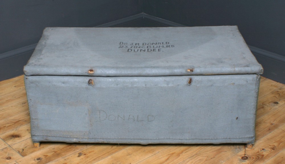 attractive large vintage painted jute bound basket chest storage trunk