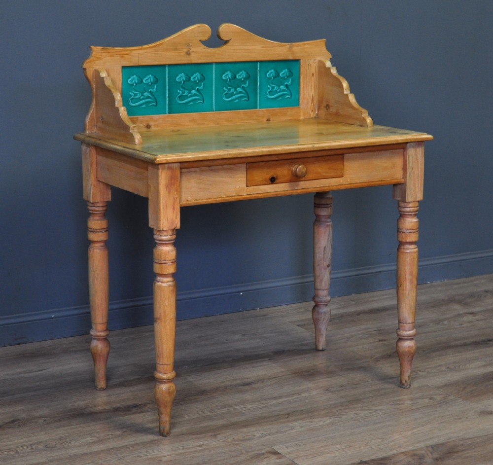 attractive small antique victorian pine washstand tile gallery back