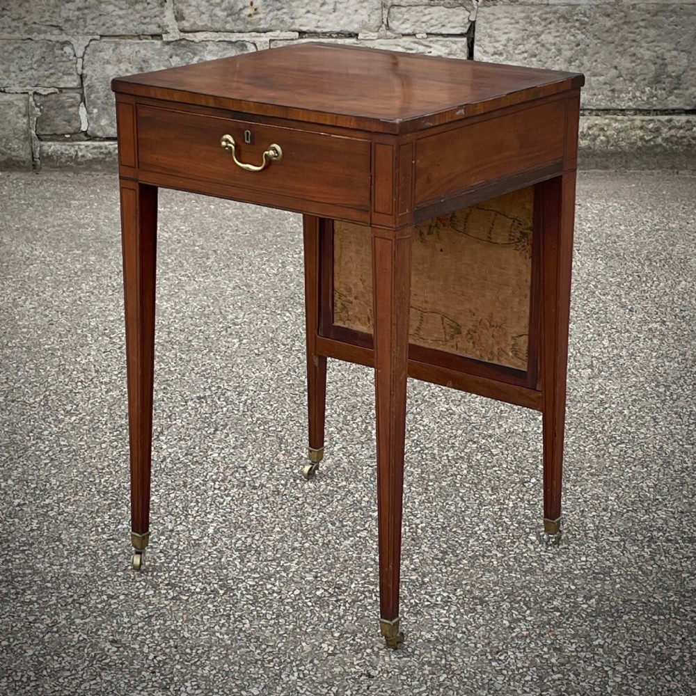 attractive antique regency inlaid mahogany writing table with rear screen