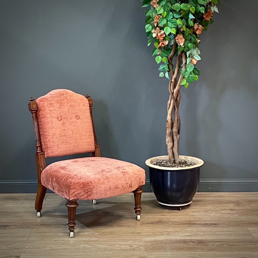 attractive antique victorian carved walnut upholstered bedroom chair