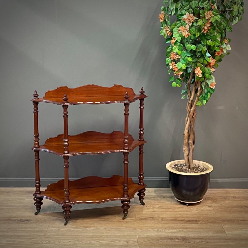 attractive small antique victorian three tier mahogany whatnot