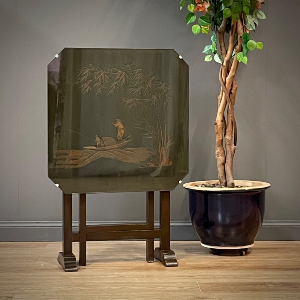 attractive small oriental carved tilt top occasional square side table