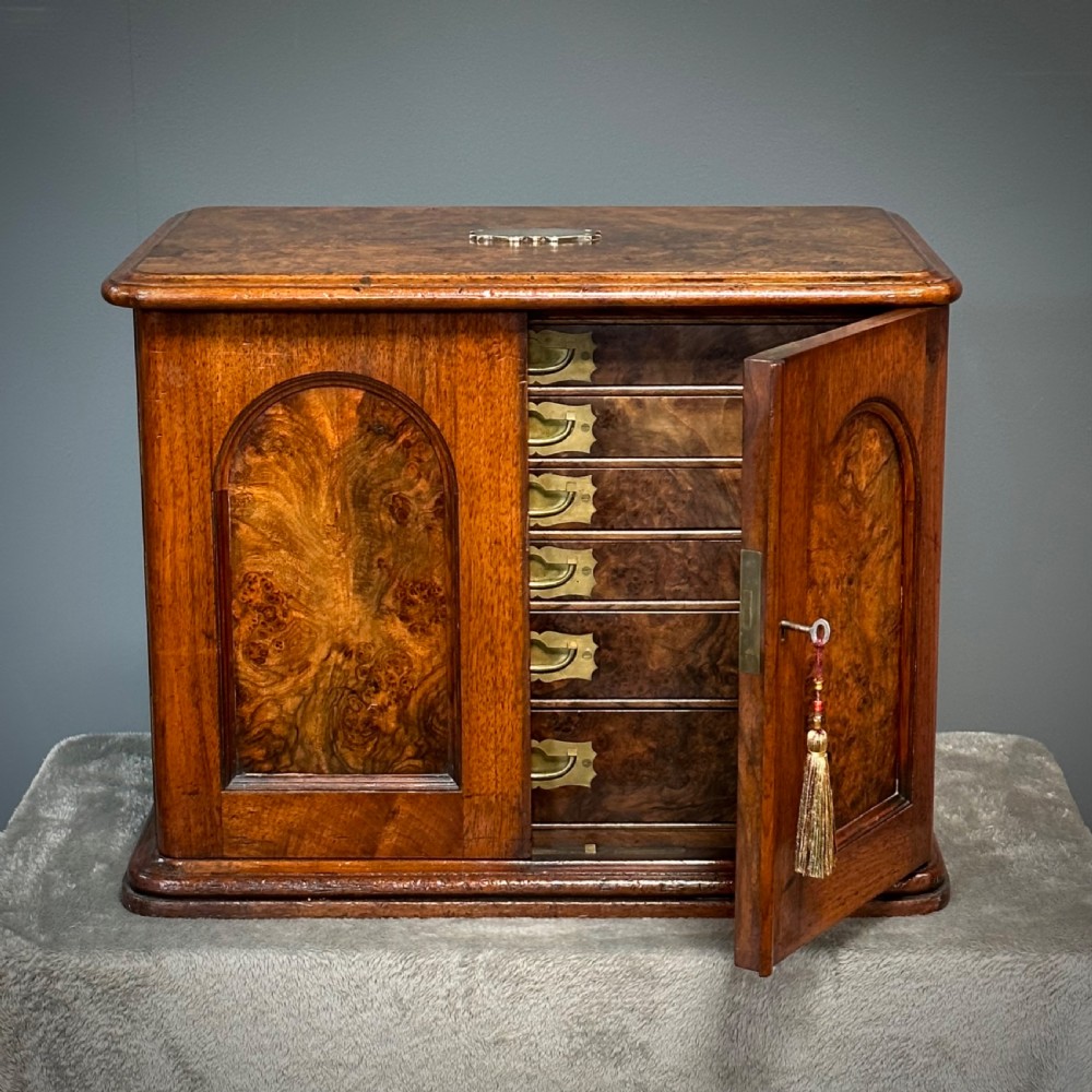 attractive antique victorian burr walnut cutlery cabinet