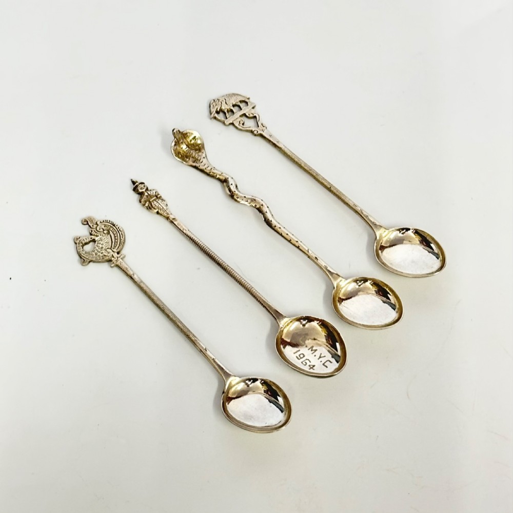 attractive set of four vintage indian silver tea spoons