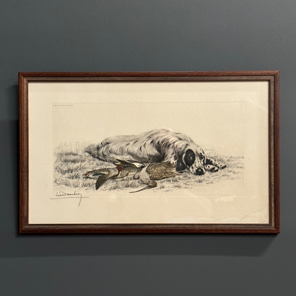 leon danchin lithograph of setter and game birds