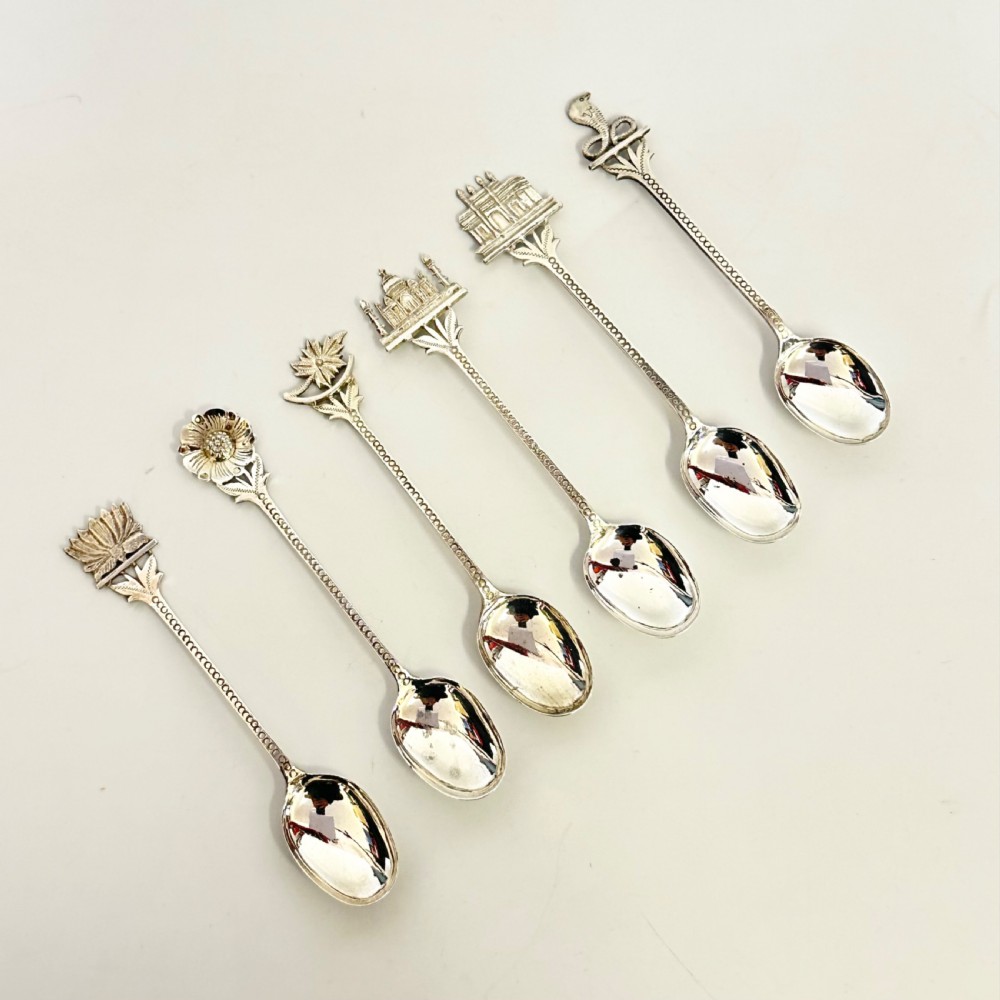 attractive set of six vintage indian silver tea spoons