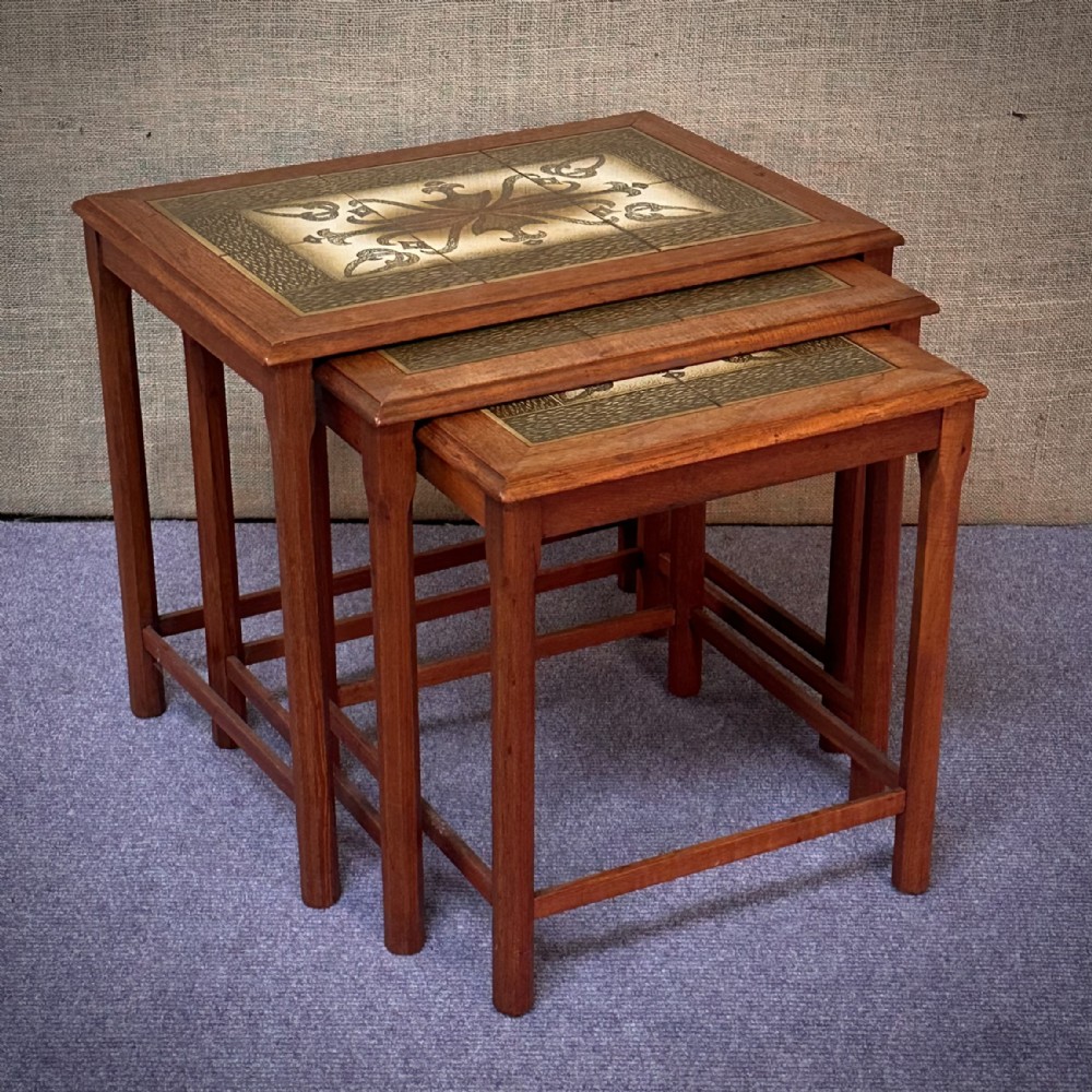 attractive vintage danish toften tiled top teak nest of three tables