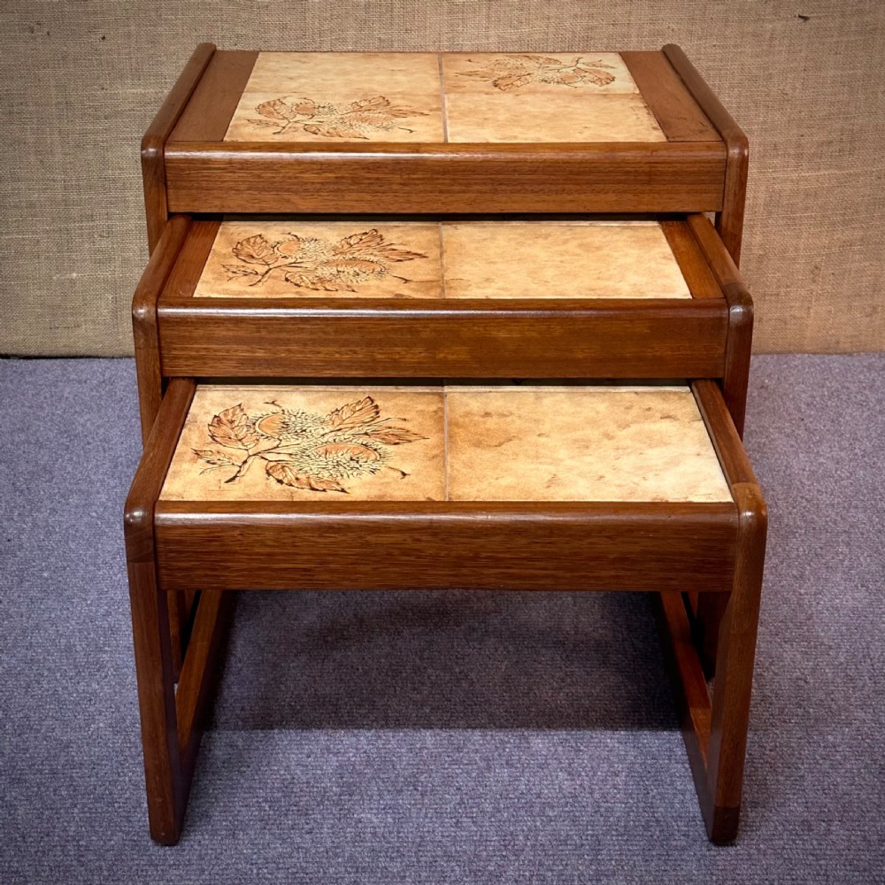 attractive vintage tile top teak nest of three tables