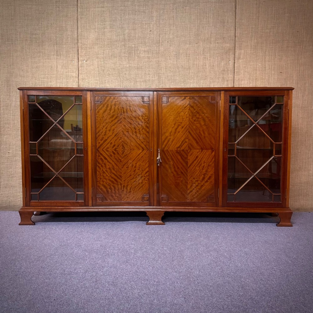 attractive large wide antique mahogany glazed bookcase cabinet