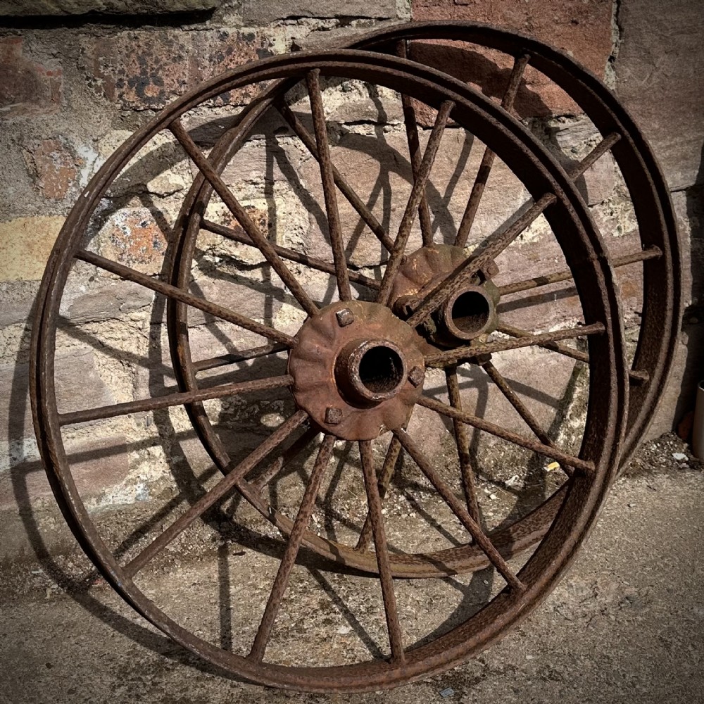 attractive large pair of antique cast iron victorian wheels