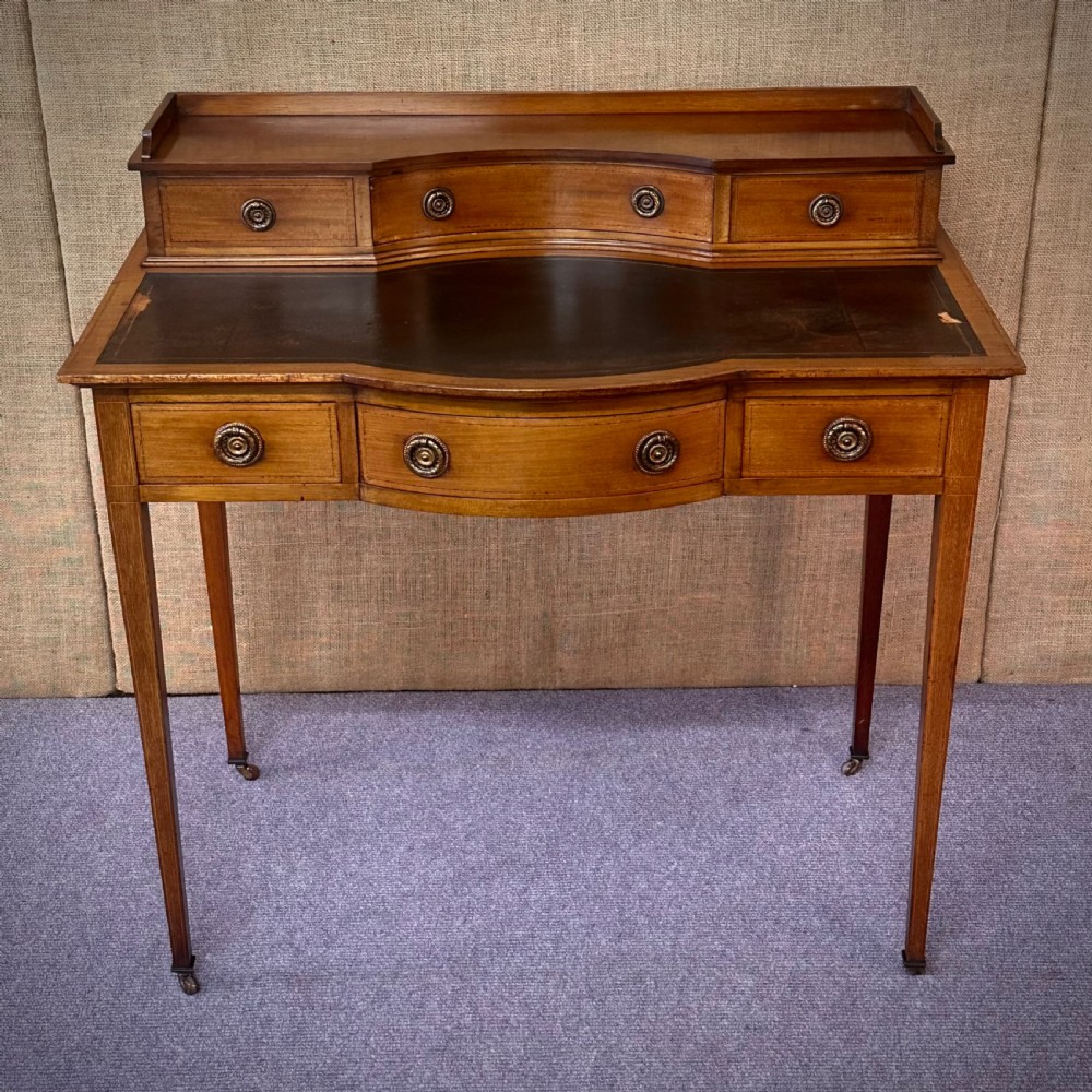 attractive antique edwardian inlaid mahogany bow front writing desk