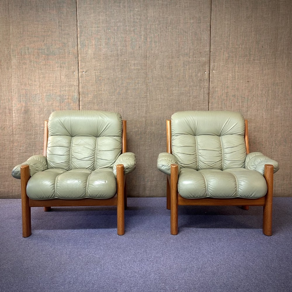 pair of ekornes stressless leather teak framed armchairs
