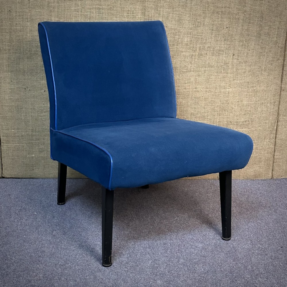 attractive vintage cintique royal blue upholstered easy chair
