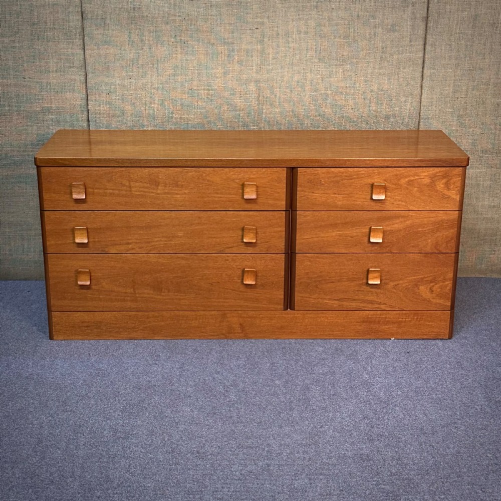 attractive large vintage mid century stag teak chest of six drawers