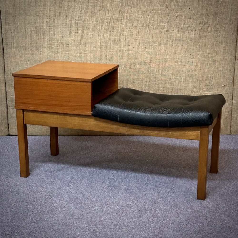 attractive vintage mid century teak telephone table seat
