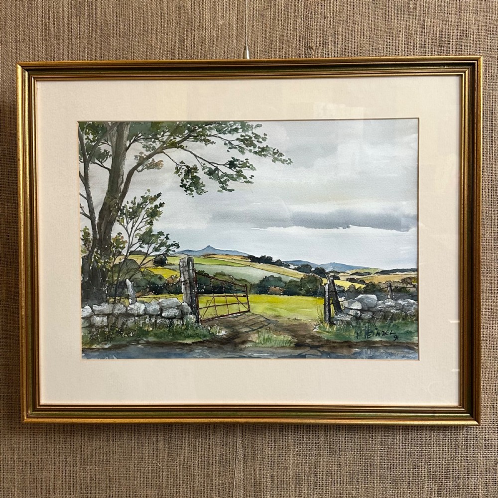 framed watercolour view across the blackburn 1991 aberdeenshire artist peter heinzel 68 x 54 cm